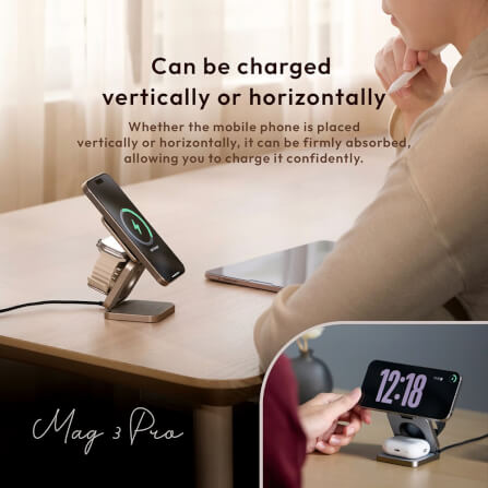แท่นชาร์จไร้สาย ADAM elements Mag 3 Pro Qi2 3-in-1 Foldable Travel Charging Station สีเทาเข้ม_6